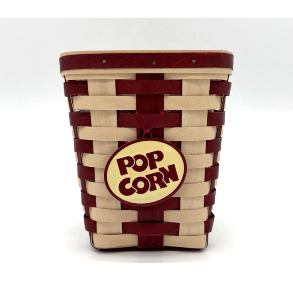 Longaberger Movie Time Popcorn Basket, Protector, Tie On Signed